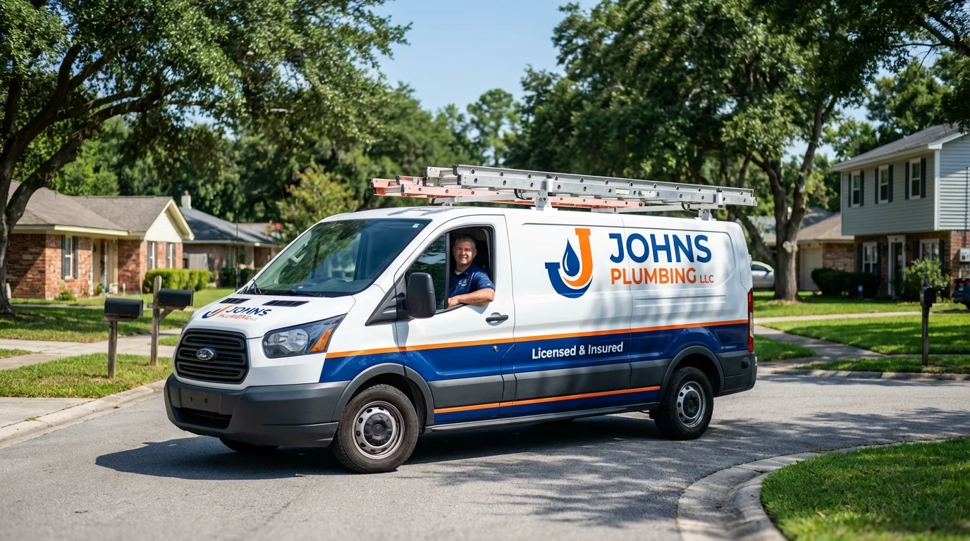 Johns Plumbing LLC service van in Oakland, NE