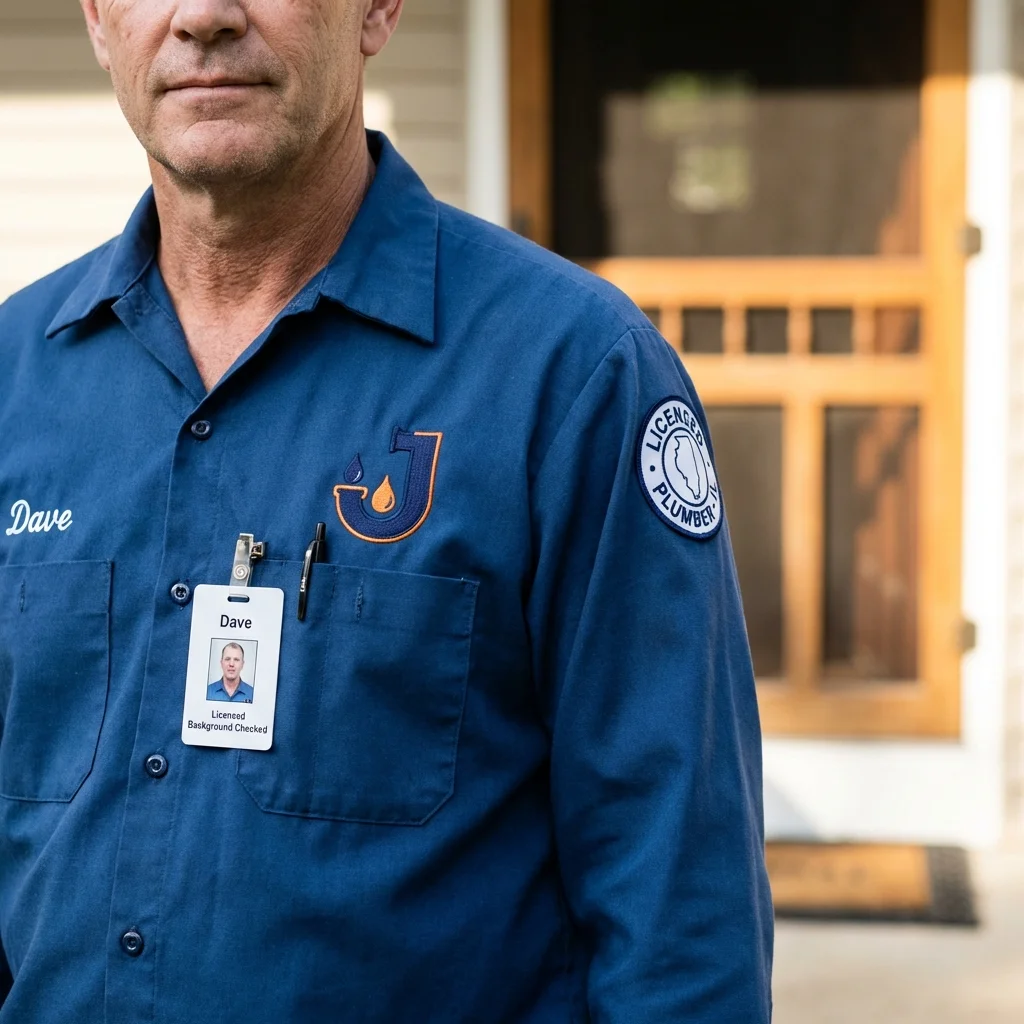 Licensed plumber showing ID badge in Oakland, NE