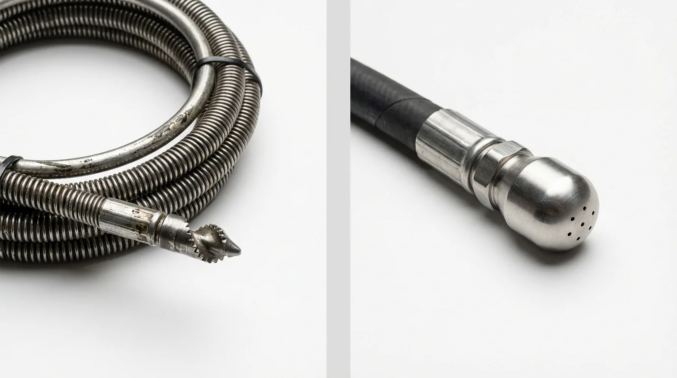 Drain snake cable and hydro jetting nozzle used for drain cleaning in Oakland, NE